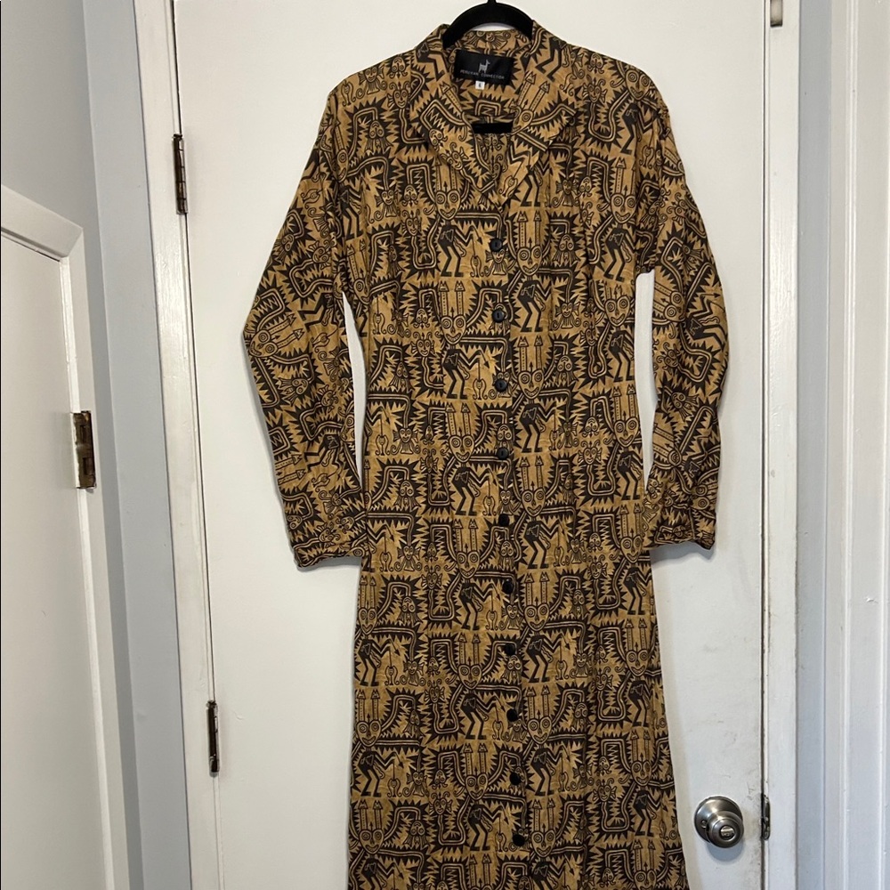 Peruvian Connection Tribal Graphic Button Down Dress Duster 100% Pima Cotton